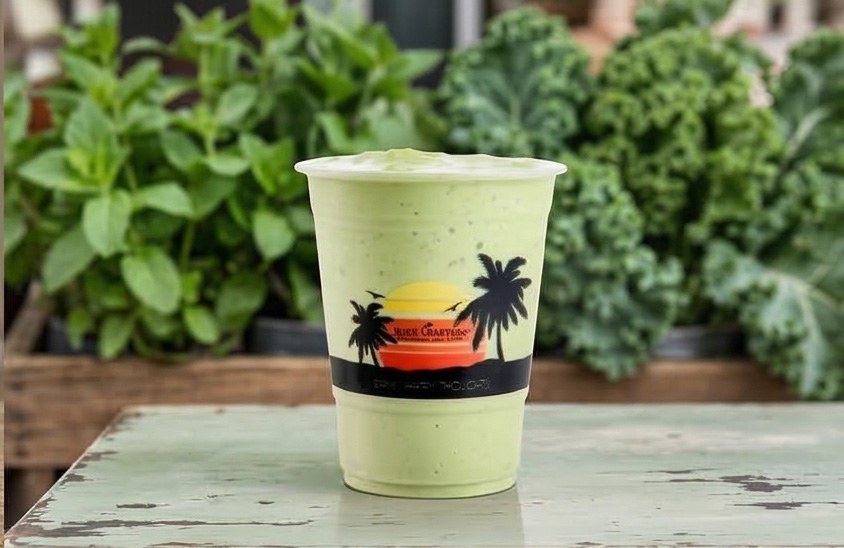 Silver Cup cold-pressed meal replacement smoothie — Kale, Banana, Dates, Walnuts & Almond Milk